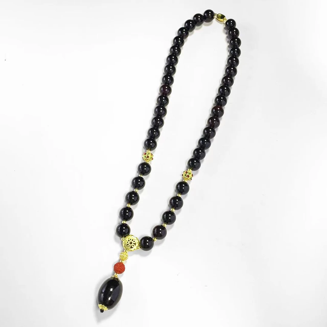 S7663大20小14左右-黑金桖胆玛瑙项链