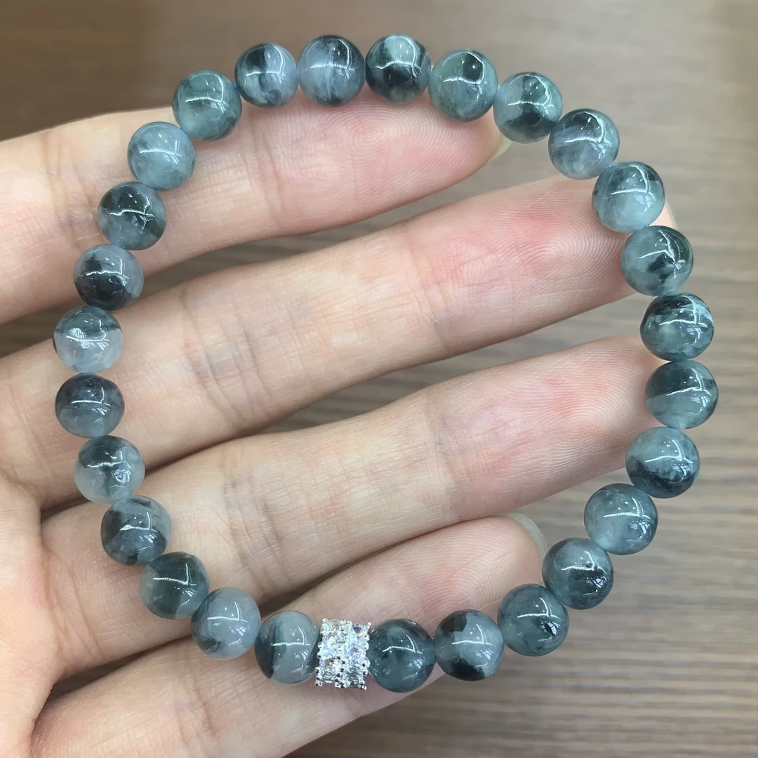 八七珠宝翡翠YW冰飘花小圆珠手串 多样性发一件 天然A货翡翠