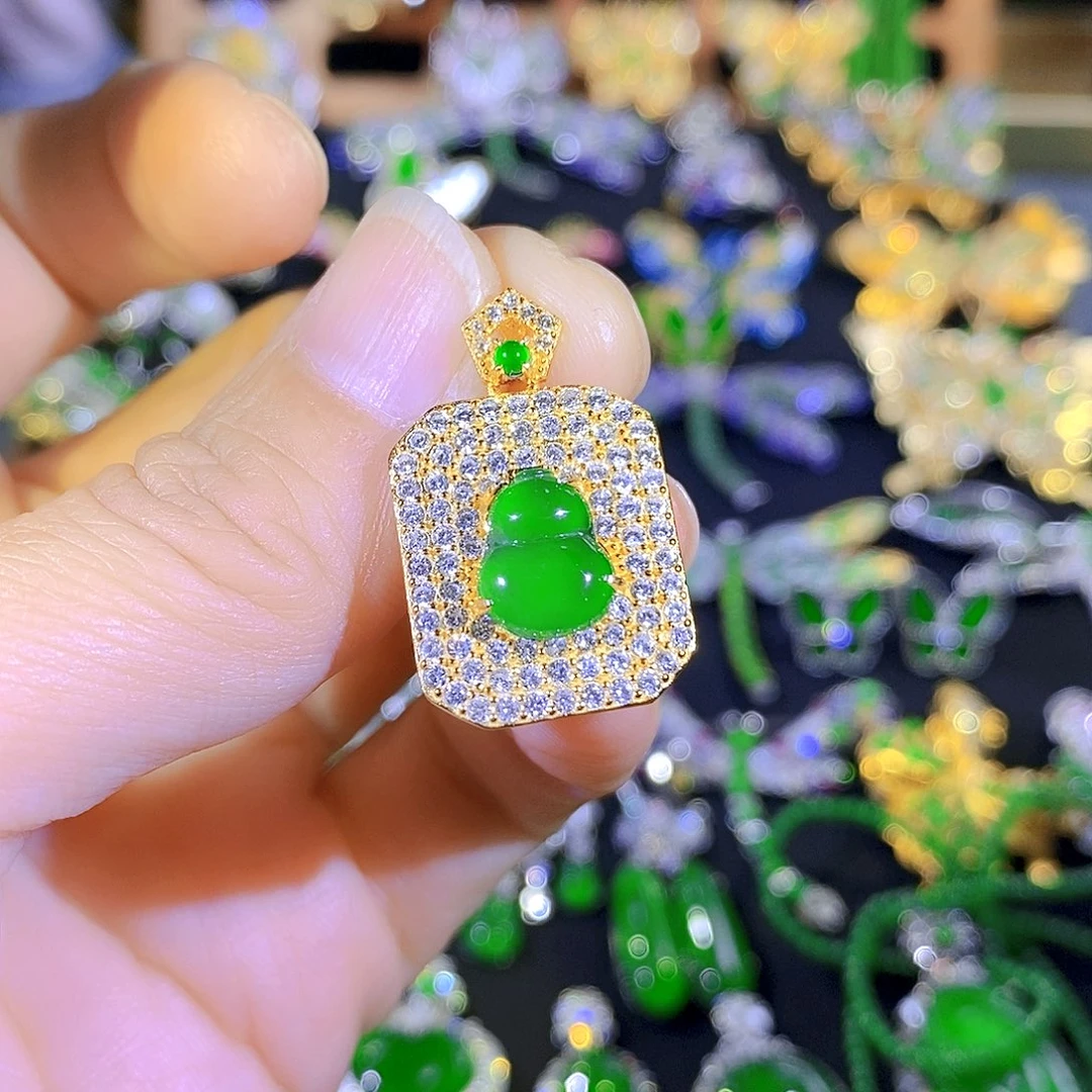 吊坠(不含链)银S925镶嵌翡翠