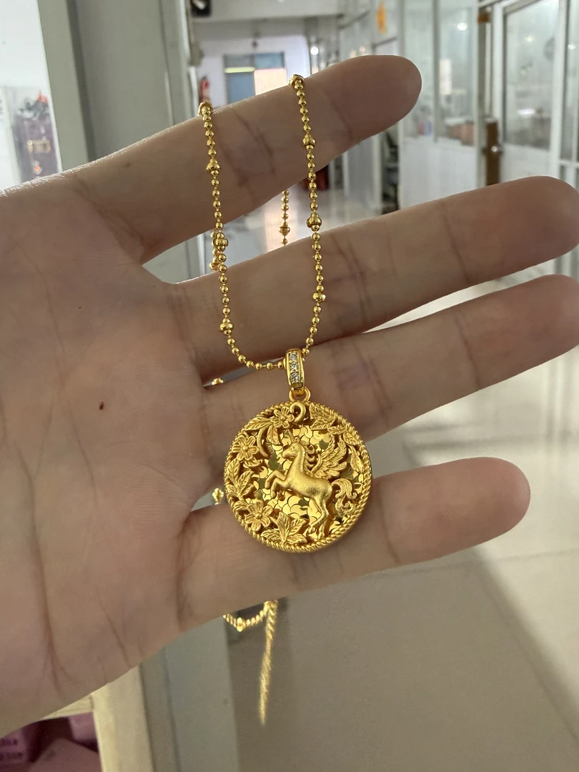 镀金飞天独角兽花花轻奢复古小白马项链时尚饰品