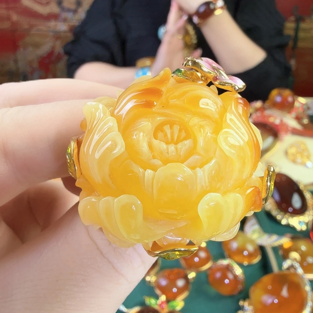 蜜蜡银S925镀金镶嵌戒指