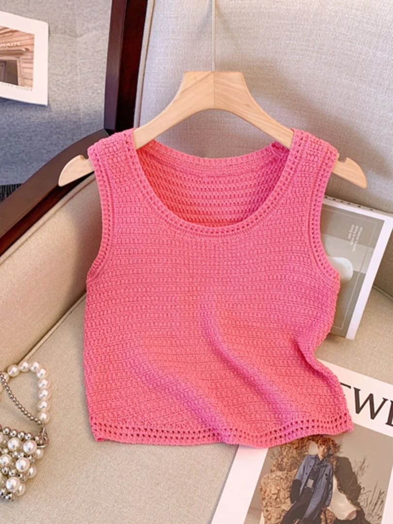 玫红色针织吊带背心女夏季多巴胺外穿辣妹内搭显瘦无袖泰式小上衣