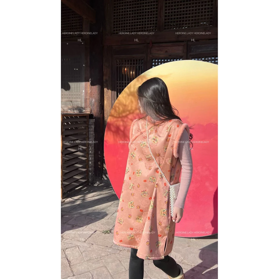 【好狮发生】HL冬新中式盘扣国风宽松喜庆百搭加绒保暖短款连衣裙