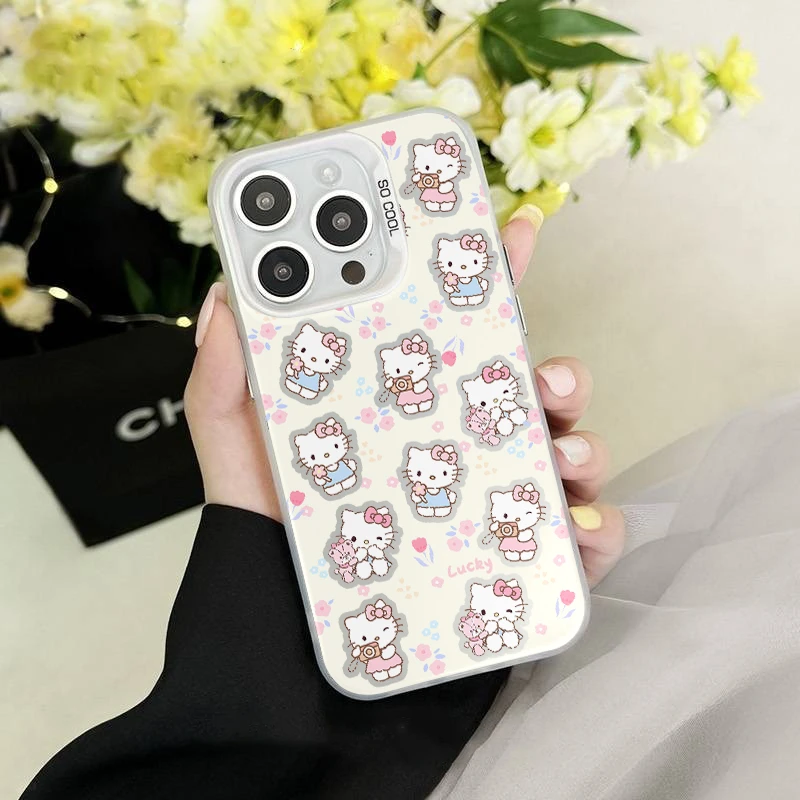 拍照KT小熊拼贴彩银壳适用于iPhone苹果16手机壳华为oppo手机壳