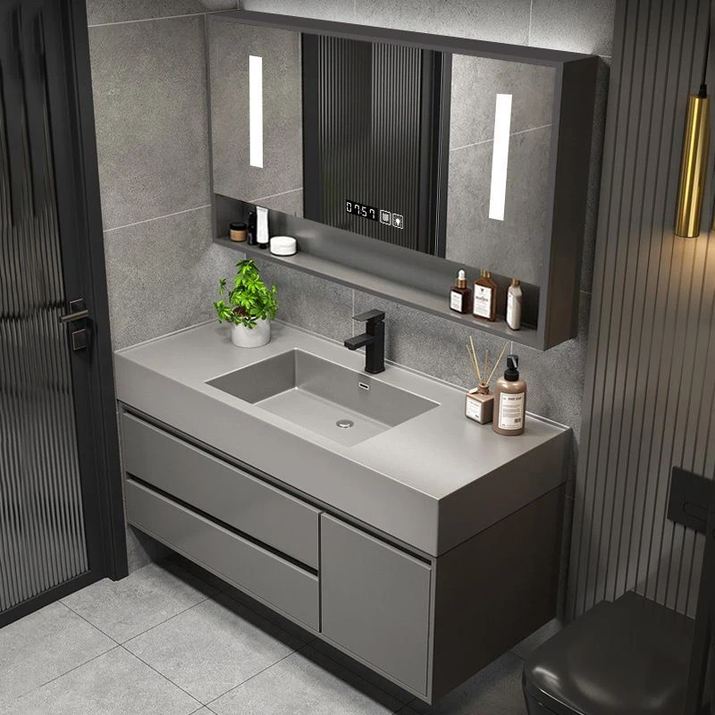 现代简约实木浴室柜组合智能纳米微晶石洗手池洗脸镜卫生间洗漱台