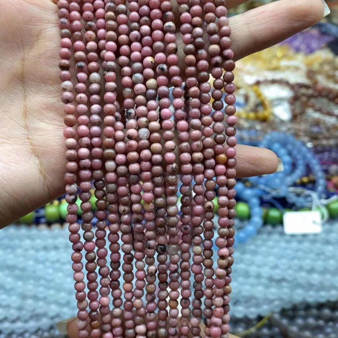 未镶嵌玛瑙/玉髓珠宝半成品一条纯天然蔷薇石3.5mm