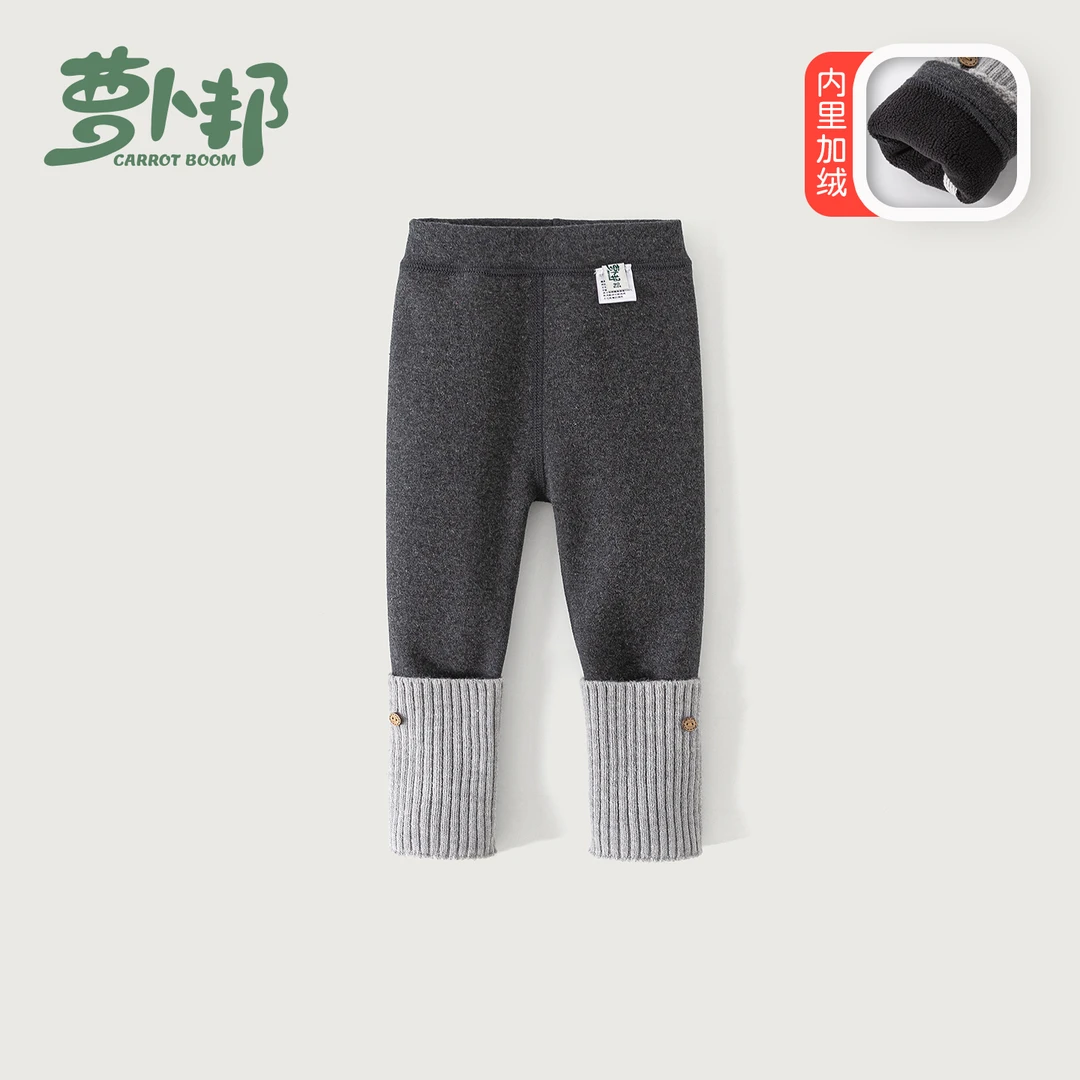 D6690女童冬装加绒裤子宝儿童休闲长裤秋冬季一体绒堆堆袜打底裤
