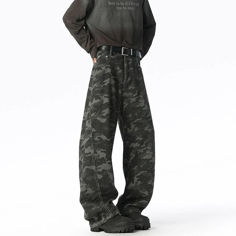 2025秋季新款美式弯刀迷彩休闲裤男女百搭宽松直筒长裤情侣阔腿裤