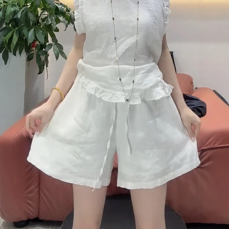 夏天薄款宽松显瘦阔腿四分灯笼裤热裤大码女款松紧腰棉麻休闲短裤