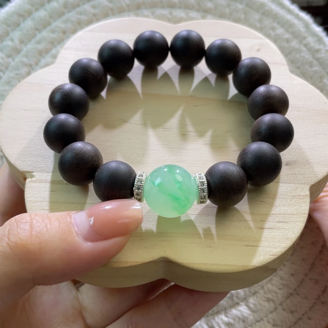 翡翠散珠天然缅a金丝绿单珠手串