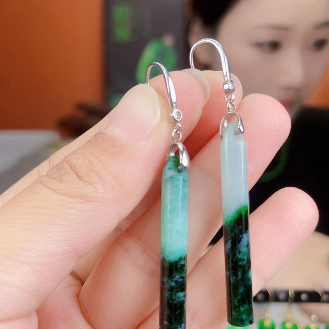 翡翠银S925镶嵌耳饰
