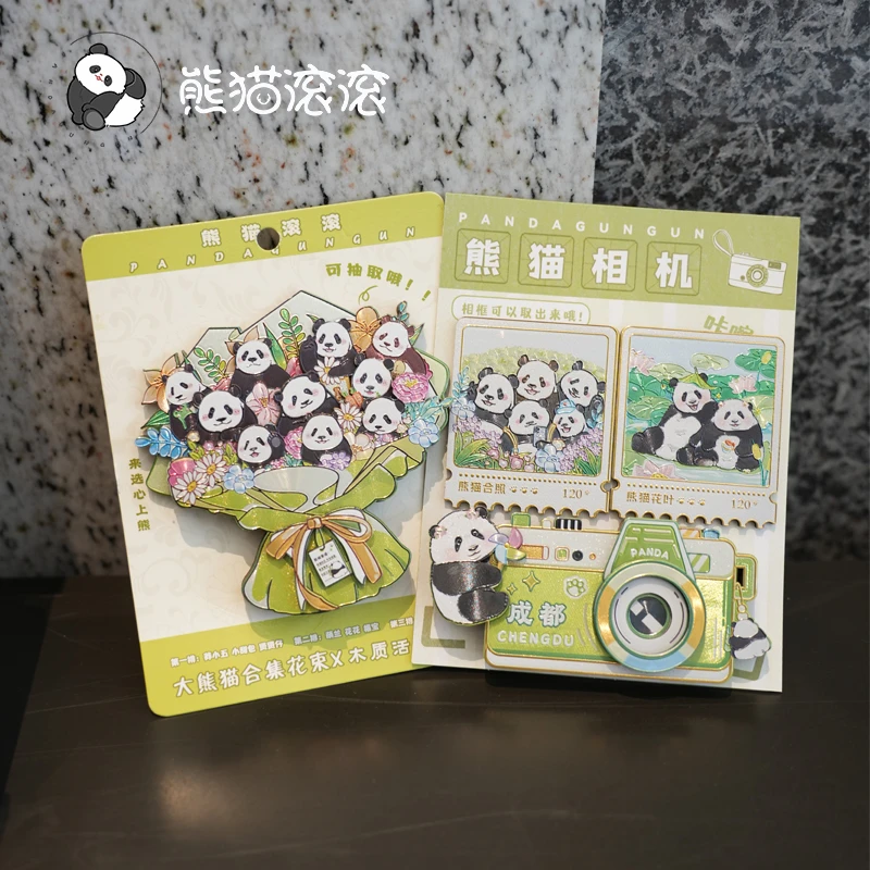 【花花相机花束木质冰箱贴】熊猫花花萌兰原创冰箱贴新款银箔可活动