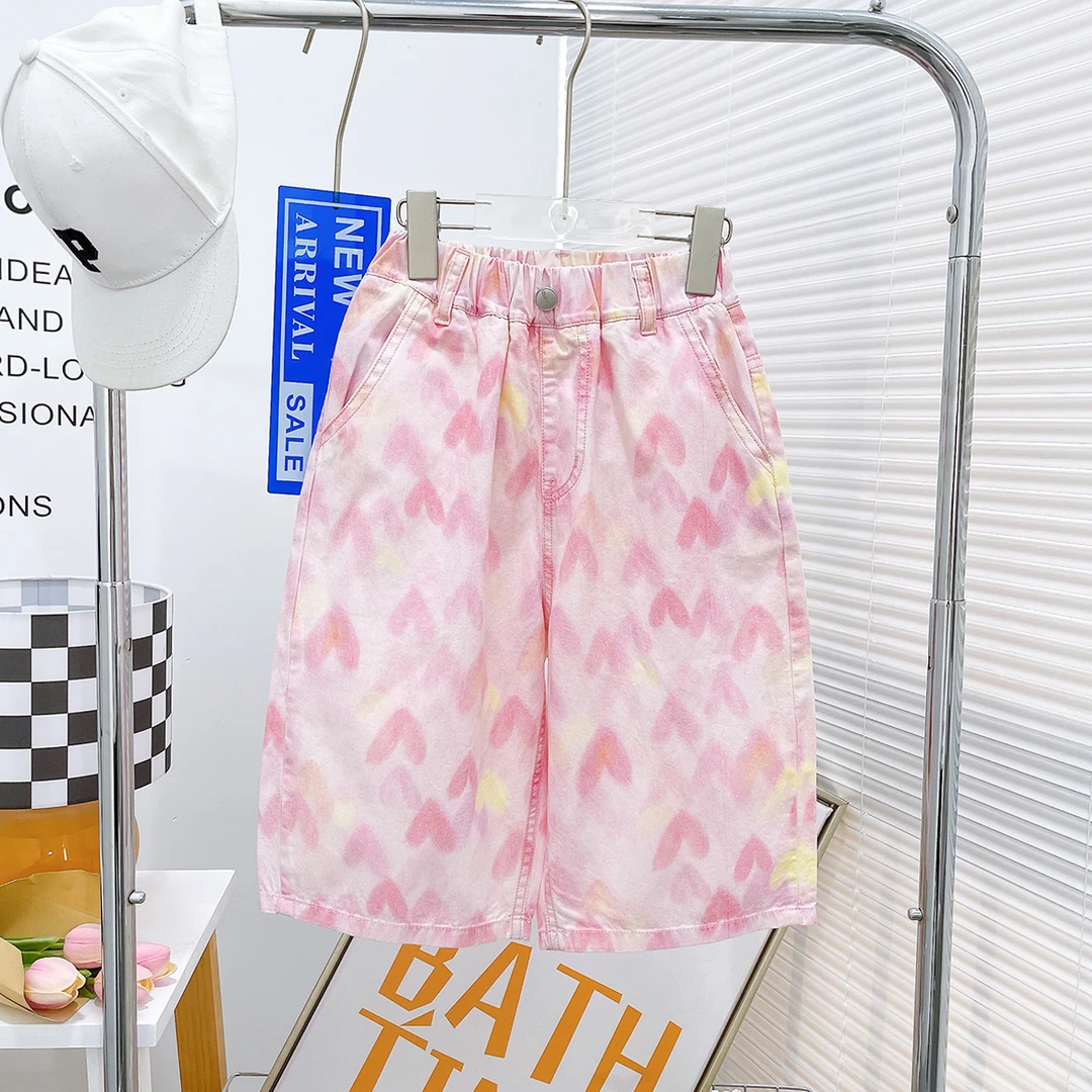 夏季新款女童休闲短裤宽松时尚中大童童装爱心短裤zb2961简约童品