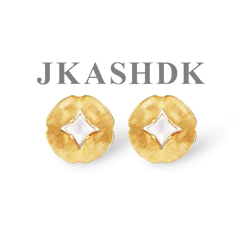 JKASHDK 铜合金贝壳耳饰 金色铜钱耳钉