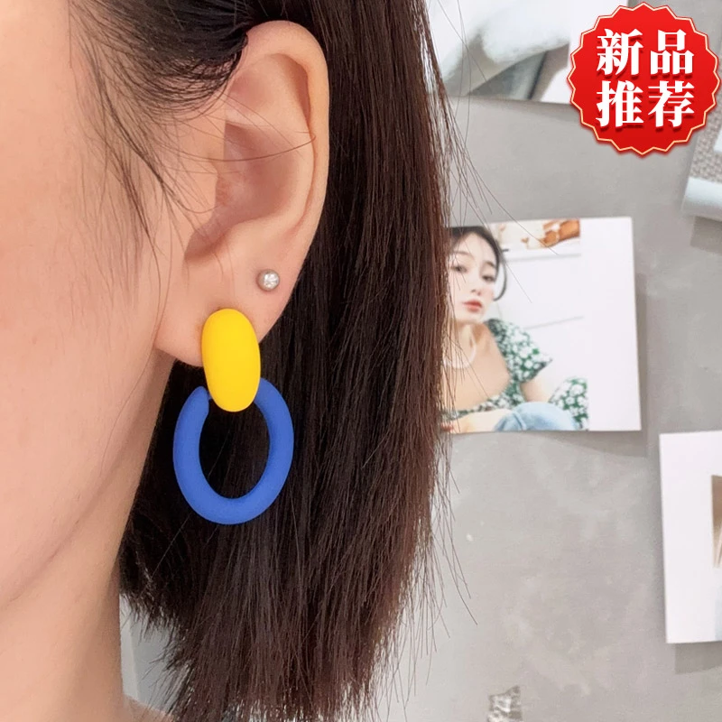铜合金耳饰 时尚百搭个性撞色耳环椭圆高级感轻奢耳饰耳坠