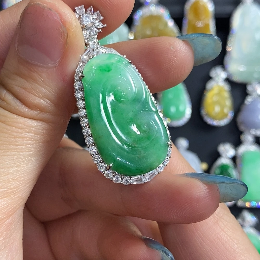 翡翠银S925镶嵌颈饰天然翡翠