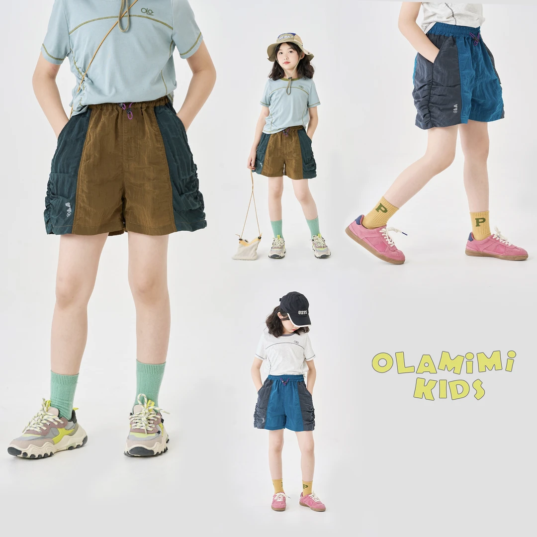 OLAMIMI 2025夏 亲子两色户外潮流小众拼色速干运动登山休闲短裤