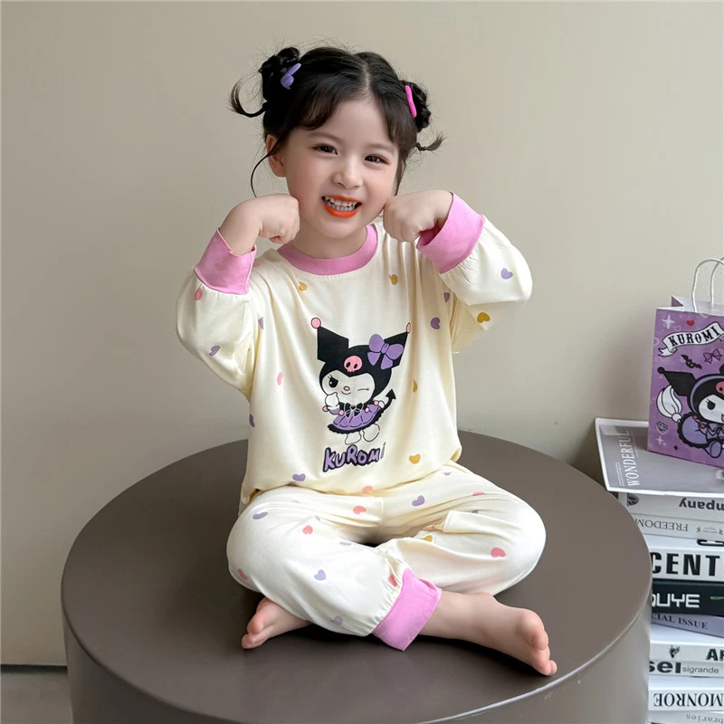 女童睡衣套装春秋长袖长裤家居服可爱儿童库洛米空调服莫代尔薄款