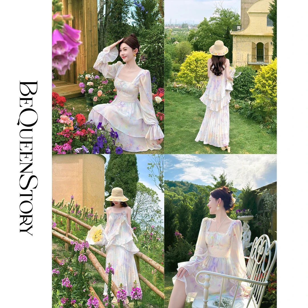 余潇潇【夏日来信】亮片蕾丝印花吊带裙套装&缎面连衣裙