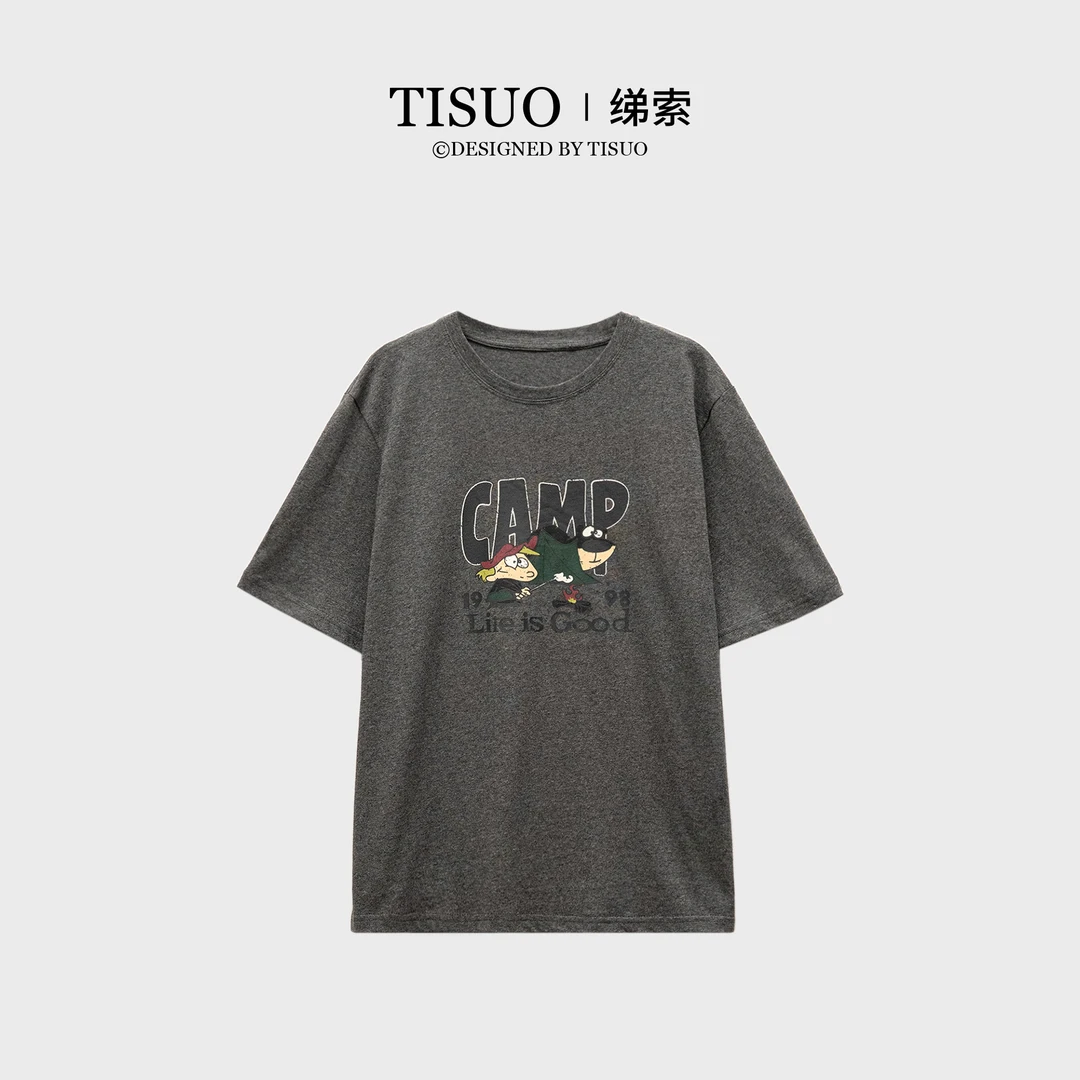TISUO/绨索“卡通故事”百搭 印花宽松休闲短袖TS502050