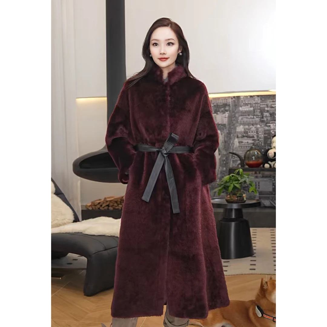 佰力郎BARONY【98651】25-26新款紫红色包容宽松皮草外套皮毛一体