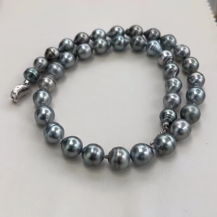 颈饰海水珍珠银S925镶嵌大溪地铂金灰巴洛克项链8.5-10.2mm