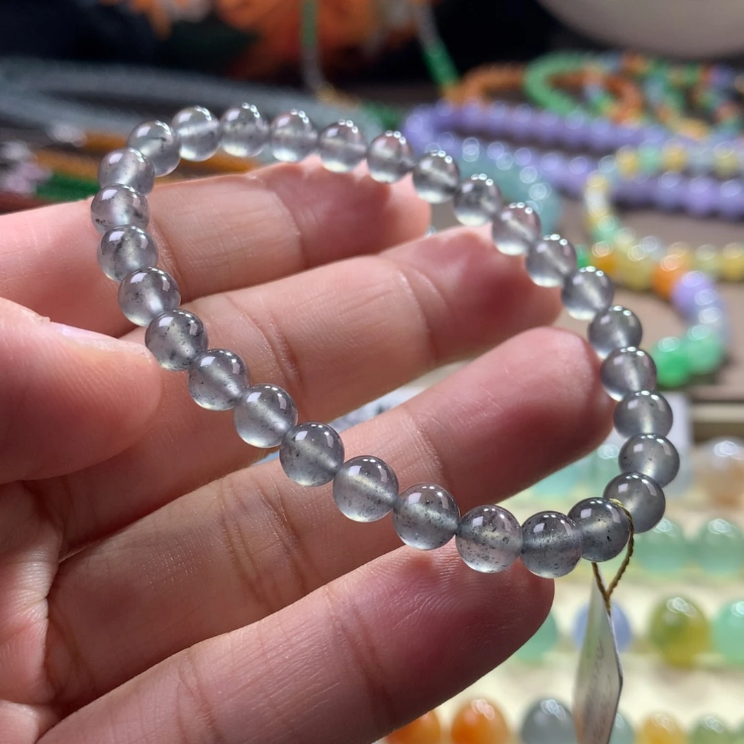 未镶嵌手链翡翠毕业款玻璃种黑刚手串 卡6