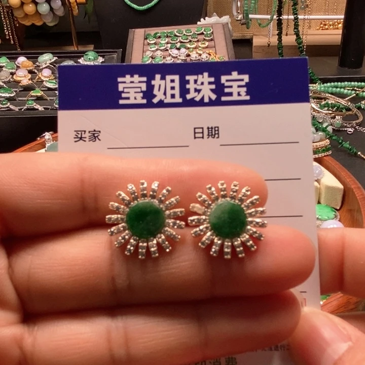 翡翠耳饰合金绿无事牌耳钉
