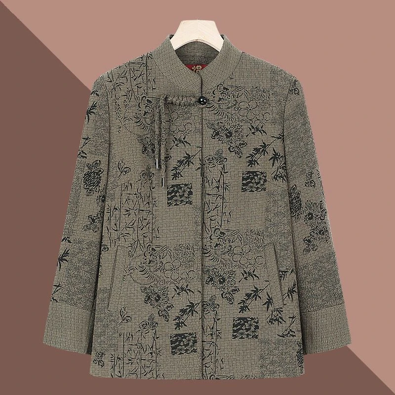 {春姐53}中老年人秋装外套女奶奶装盘扣新中式衣服妈妈上衣