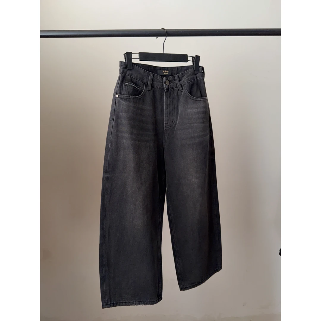 国货 2025冬季新款 高腰显瘦炭黑色八分牛仔裤王