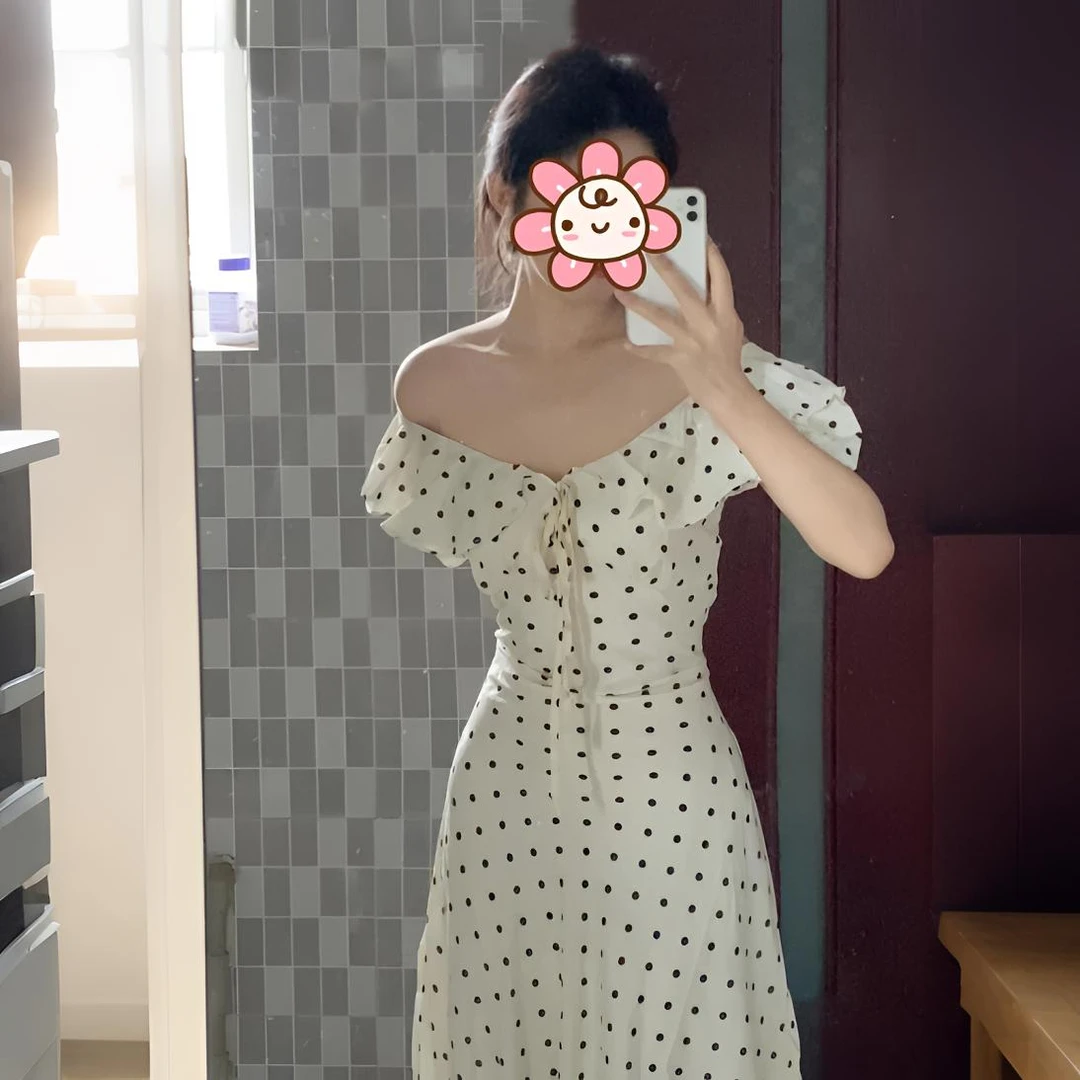 法式荷叶边泡泡袖波点连衣裙女2025春夏气质收腰裙子温婉大方衣服