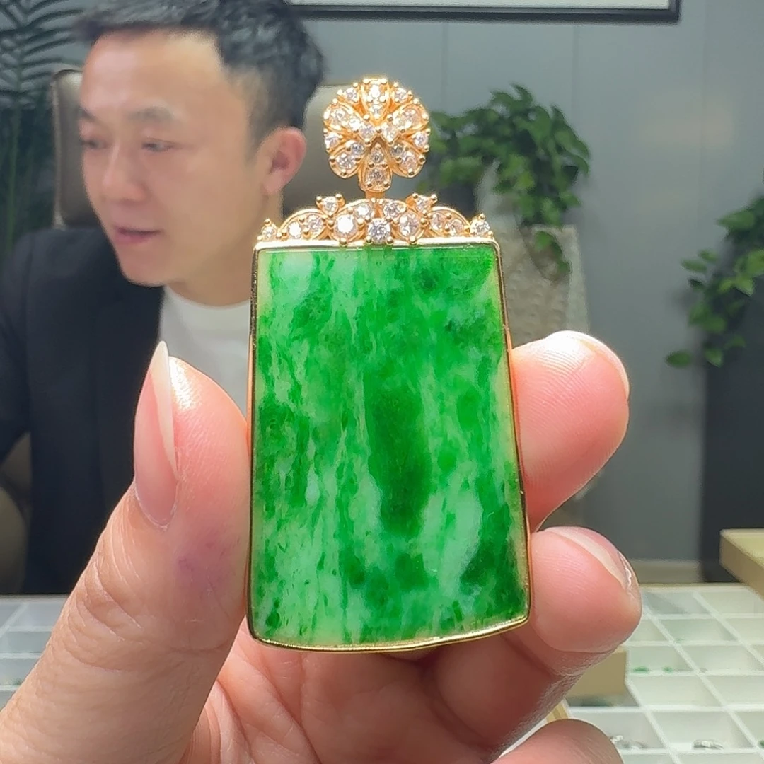 翡翠银S925镶嵌吊坠(不含链)天然