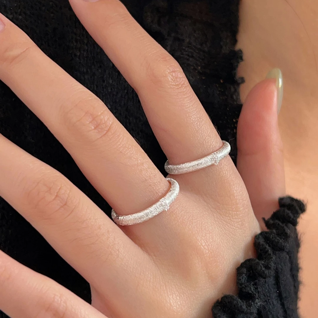 925银戒指 磨砂拉丝开口戒指女素圈轻奢百搭高级感ins小众指环