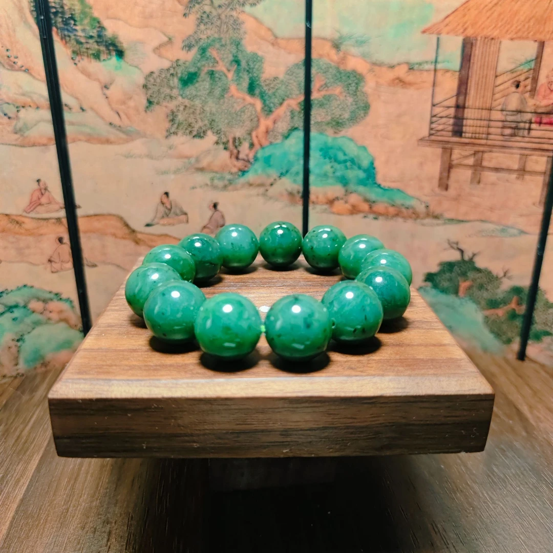 D和田玉碧玉圆珠手串（卡16）0374