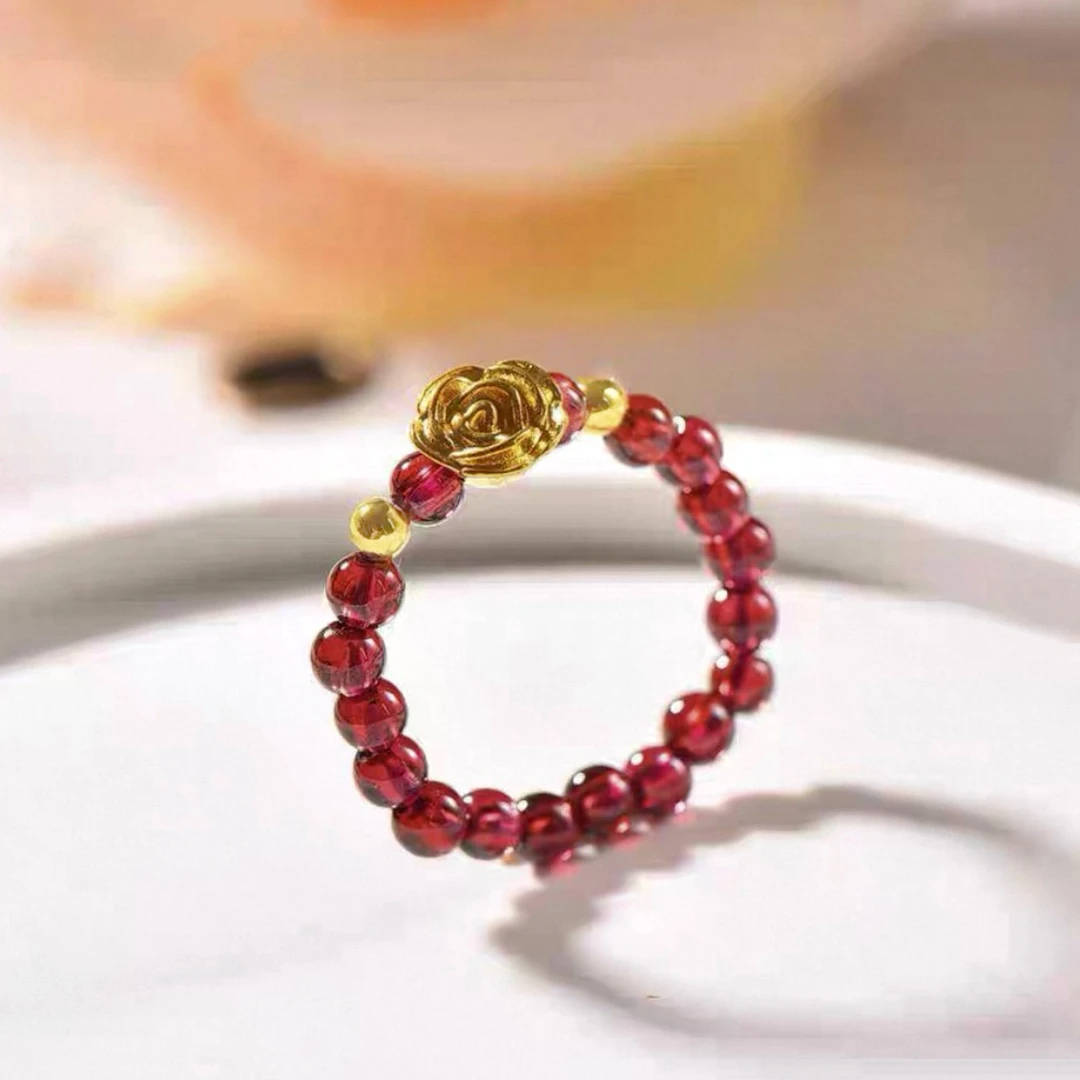 【张总】甄选中国红实榴子玫瑰花合金戒指【HOJ06】