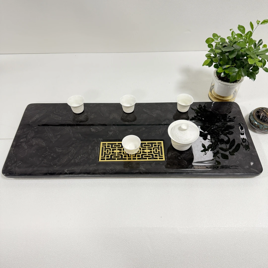 天然大理石奢石茶盘范思哲黑奢石茶盘石头茶台大小泡茶茶道用具