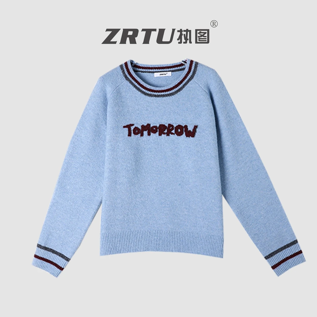ZRTU女针织常规秋冬季褶皱毛针织衫毛衣套头情侣日系