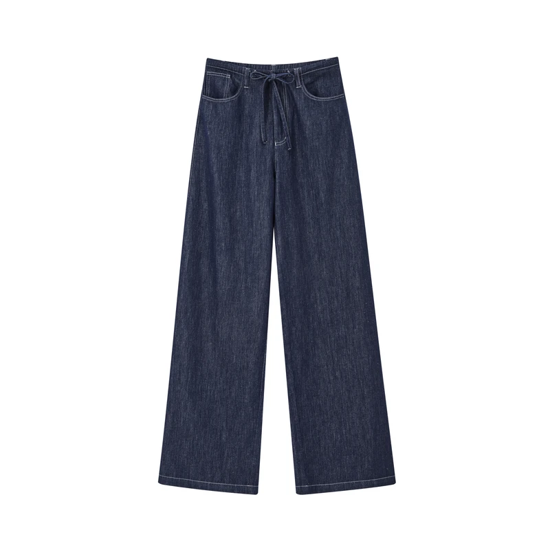 原色牛仔裤女夏新款设计感抽绳腰带女装裤子3107