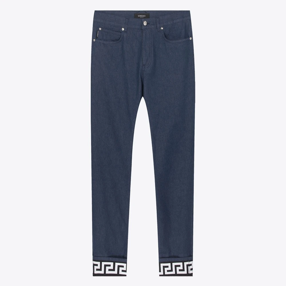 VERSACE范思哲回纹卷边男直筒小脚休闲牛仔裤A860561F006561D100