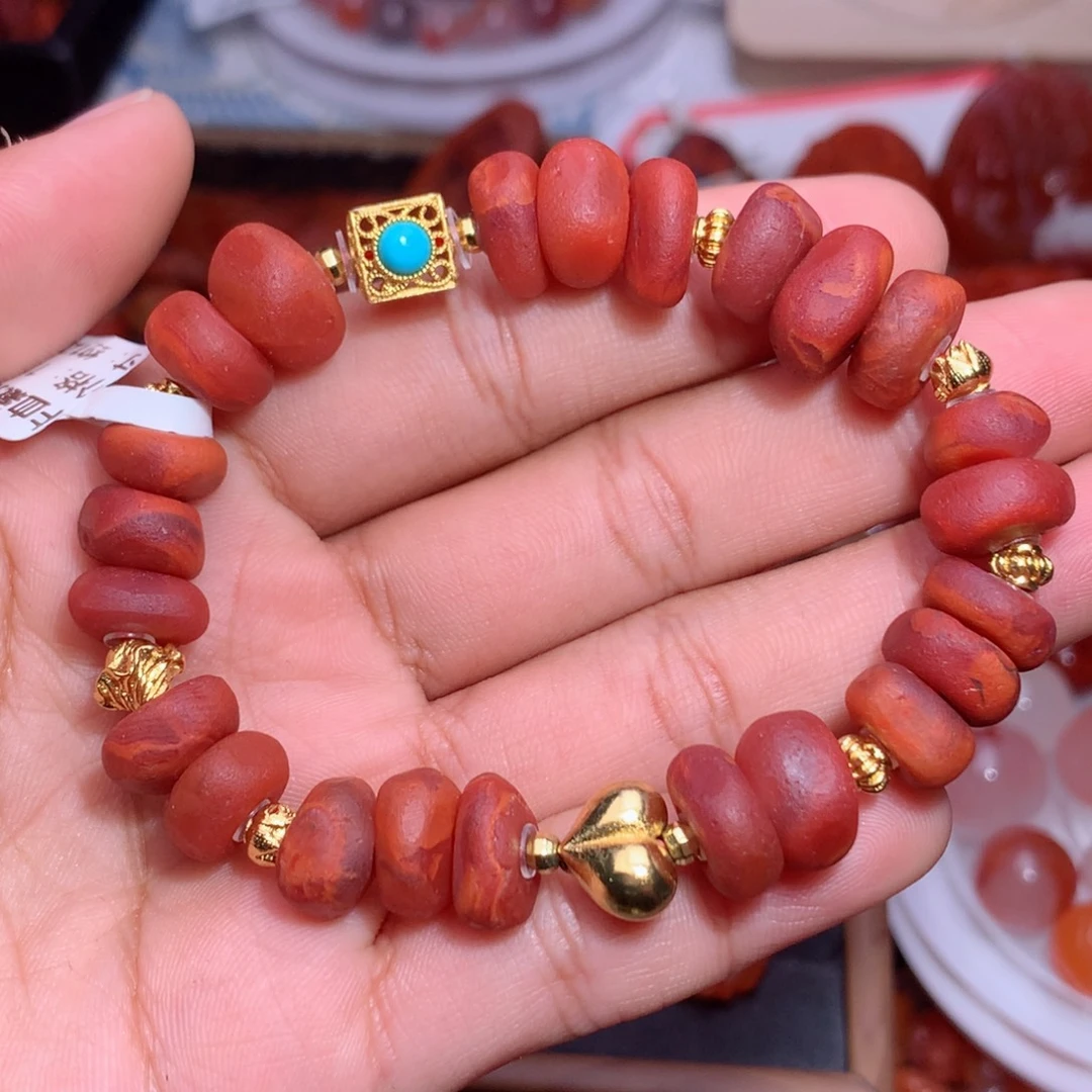 南红玛瑙未镶嵌南红牛血藏扣手串