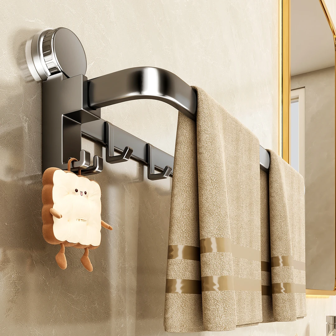 吸盘毛巾杆卫生间免打孔浴室置物架子壁挂式墙上挂杆厕所毛巾收纳
