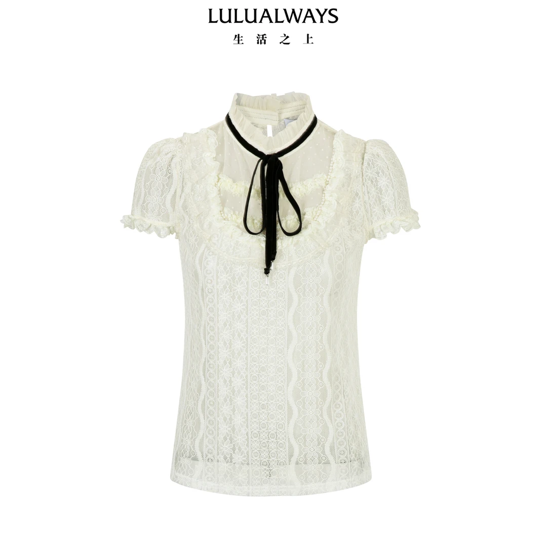 LULUALWAYS【商场同款】25秋季新款时尚甜美气质百搭蕾丝短袖衬衫
