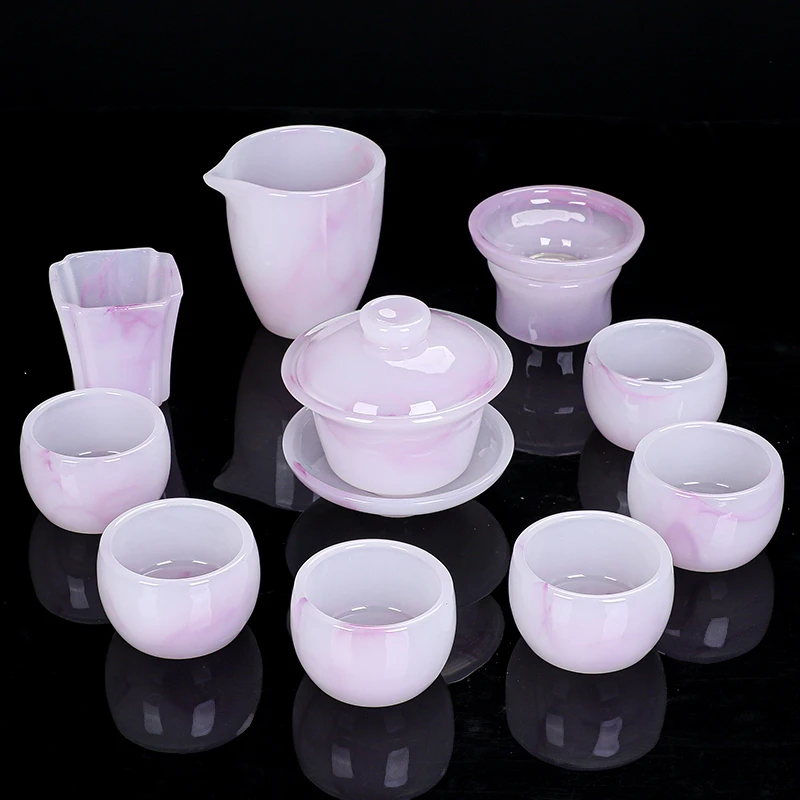 琉璃茶具套装组合茶杯家用办公家用送礼玉瓷功夫盖碗高端送礼盒装