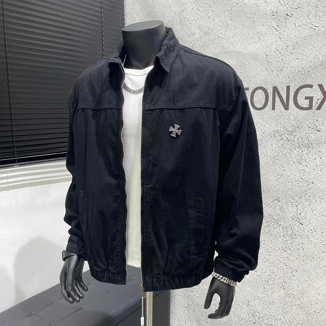 日系复古工装翻领夹克男秋季新款水洗做旧百搭外套休闲宽松上衣潮