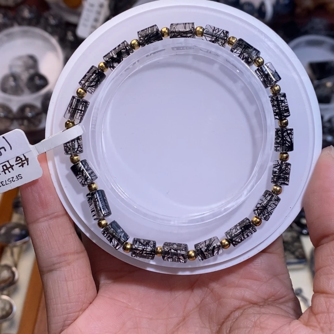手链水晶未镶嵌桶珠手串全透体黑发晶5mm
