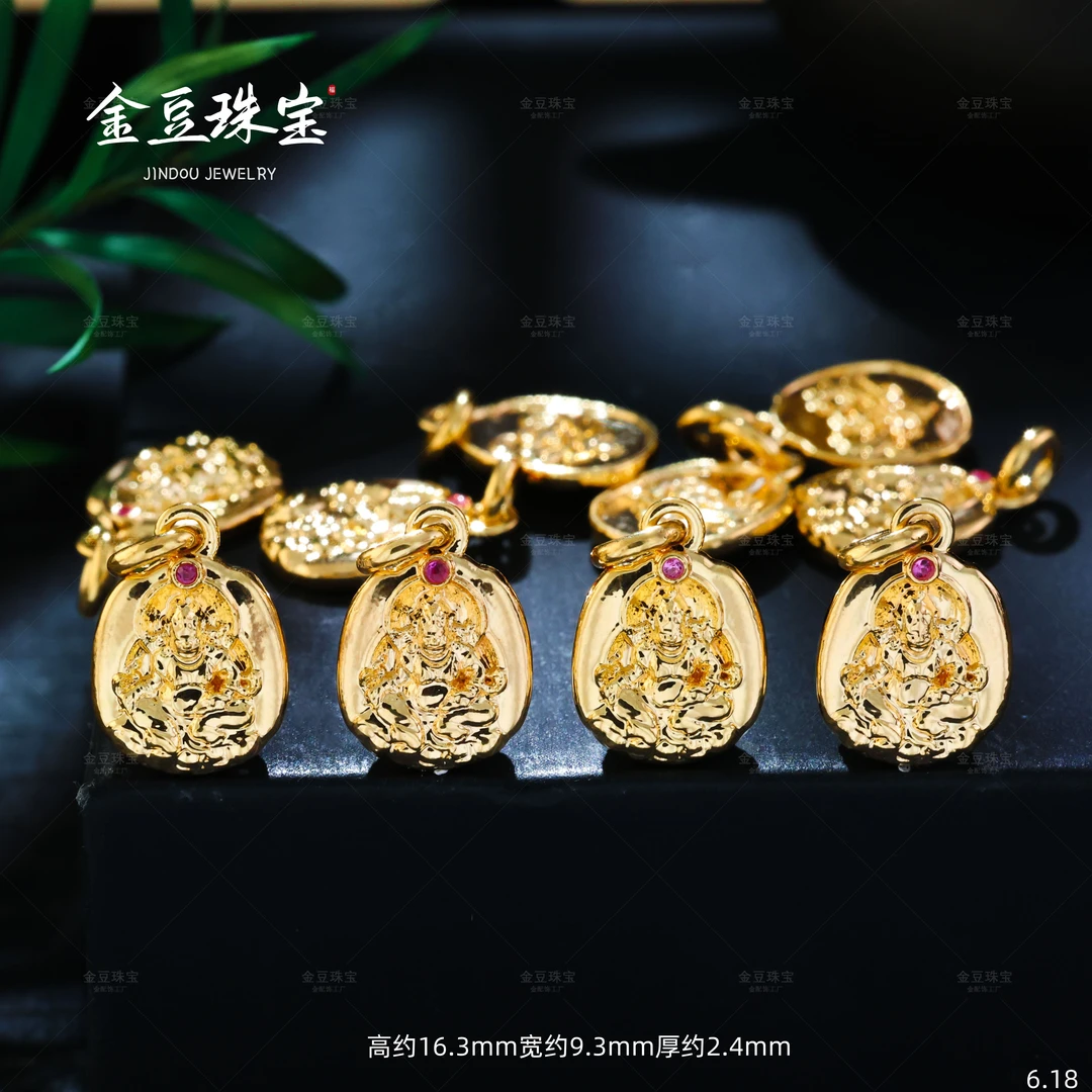 【金豆工厂】18K金黄财神圆牌滴溜吊坠挂坠（厚5D金）D