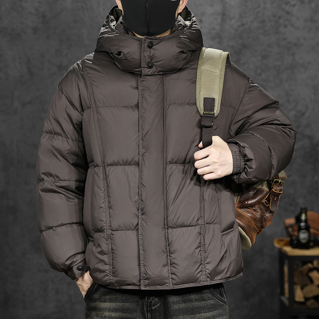 JEEP吉普白鸭绒加厚蓬松男冬季保暖可拆卸连帽面包服短款外套大码