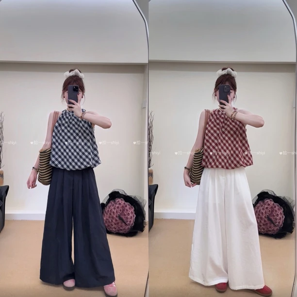 拾一 慵懒裤 小个子半松紧腰纽扣休闲裤