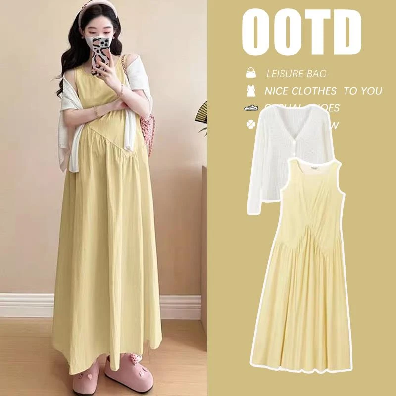 宽松连衣裙孕妇装可穿2025新款孕期漂亮裙子无袖背心裙夏装防晒衫