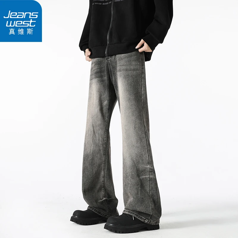 真维斯美式渐变微喇牛仔裤春季新款高街vibe痞帅潮流休闲直筒裤男